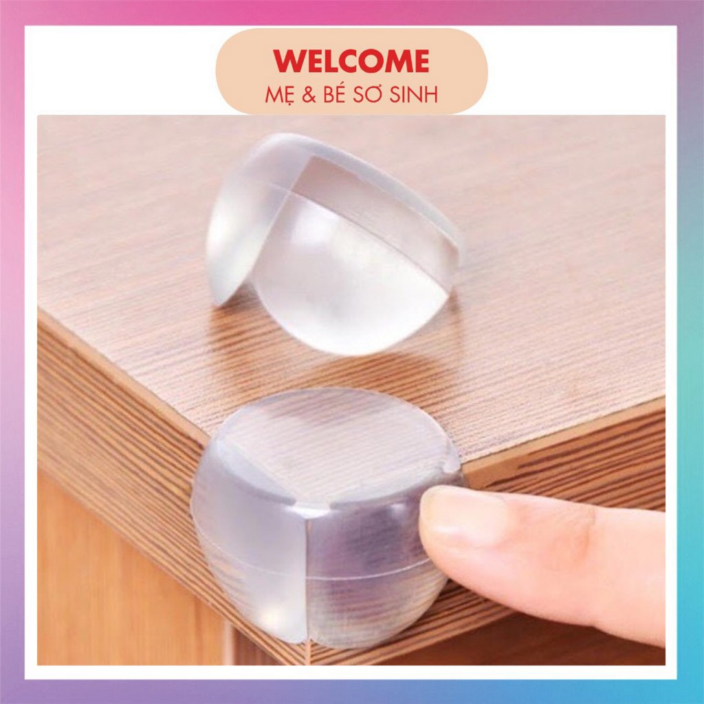 Bịt góc bàn trong suốt hình tròn, bọc cạnh bàn kính, cạnh tủ vuông bằng silicon an toàn cho bé