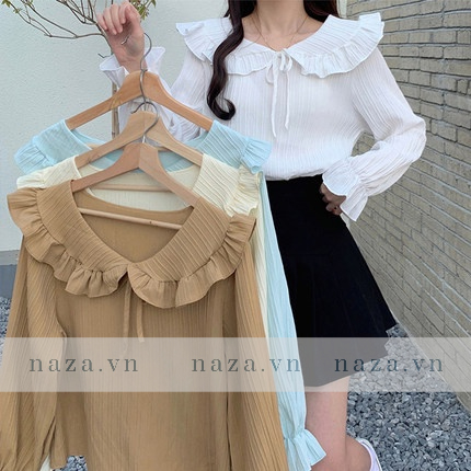 Áo kiểu sơ mi bèo cách điệu mix công sở