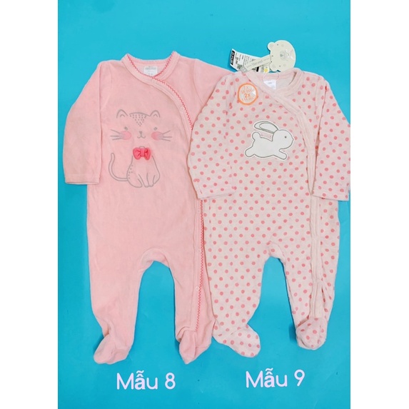 Sleepsuit nỉ nhung HARVEST xuất dư, bộ body nỉ dài tay liền tất cho bé trai và bé gáiy