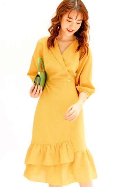 [Mã FATHANG5 giảm 10K đơn 50K] Đầm vàng tầng tùng nhúng bèo (kèm hình thật) | BigBuy360 - bigbuy360.vn