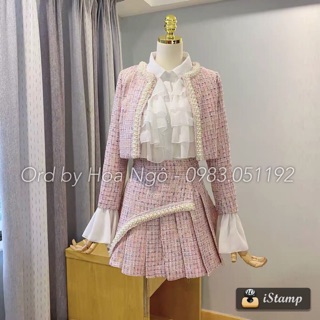 [Ord] Set áo dạ+ cv xếp ly dạ xoè + áo sơ mi tầng tiều thư QCCC