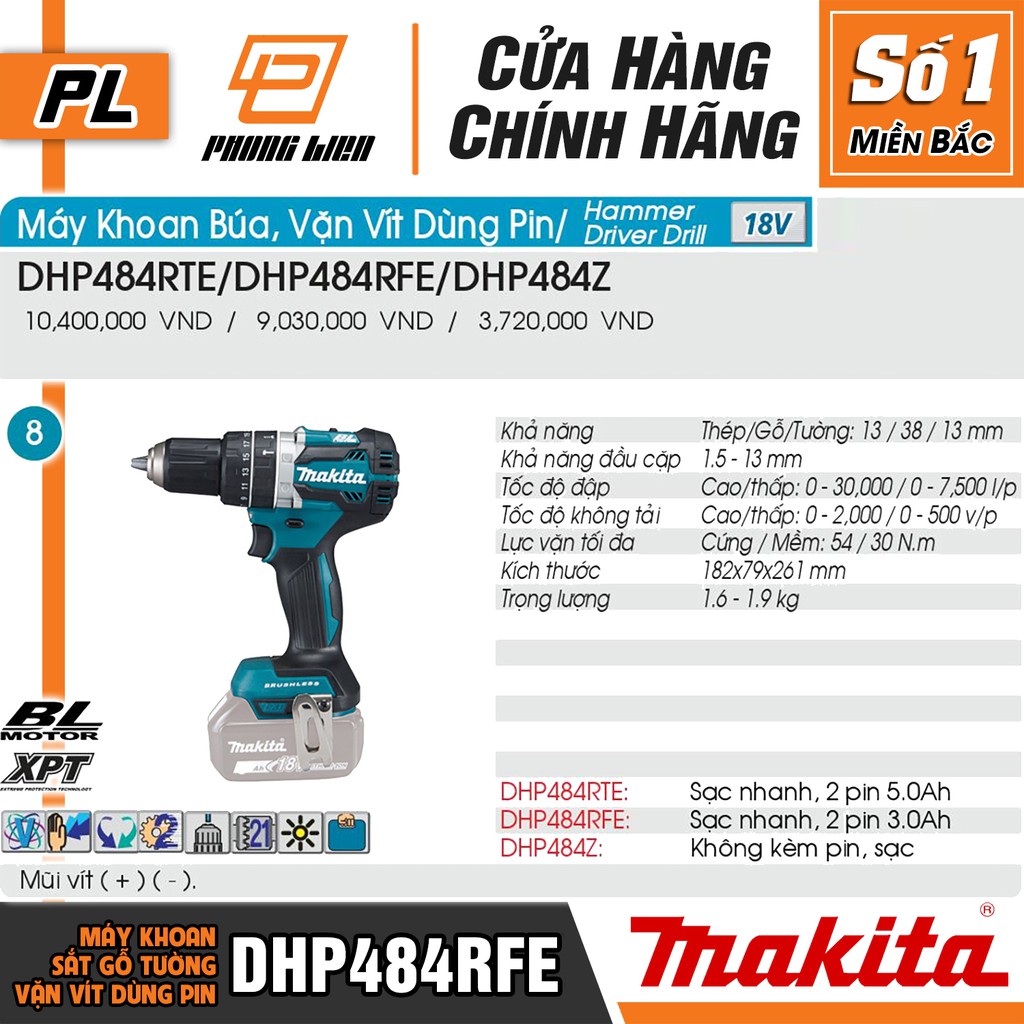 [Chính Hãng] Máy Khoan Bắt Vít Makita DHP484RFE(18V) (18V-3.0AH)