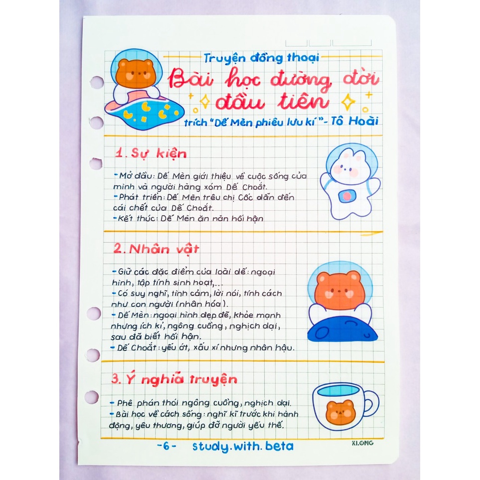 sổ giấy trang trí văn 6 chương trình mới