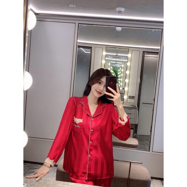 Pijama lụa tay dài quần dài