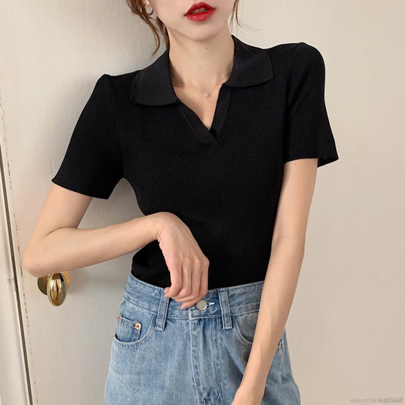 Áo Croptop Dệt Kim Tay Ngắn Cổ Chữ V Phong Cách Hàn Quốc | BigBuy360 - bigbuy360.vn