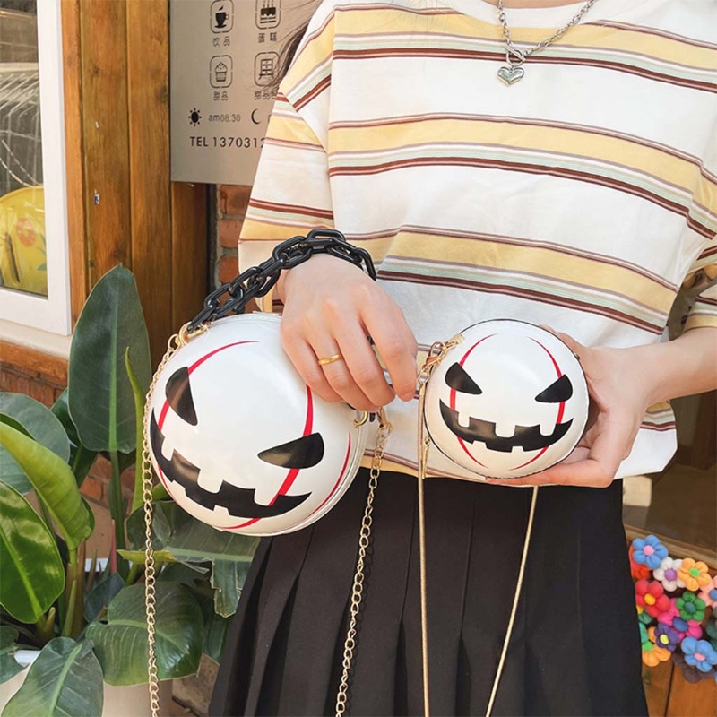 Túi Xách Da PU Hình Tròn Phối Dây Xích Thời Trang Cho Nữ