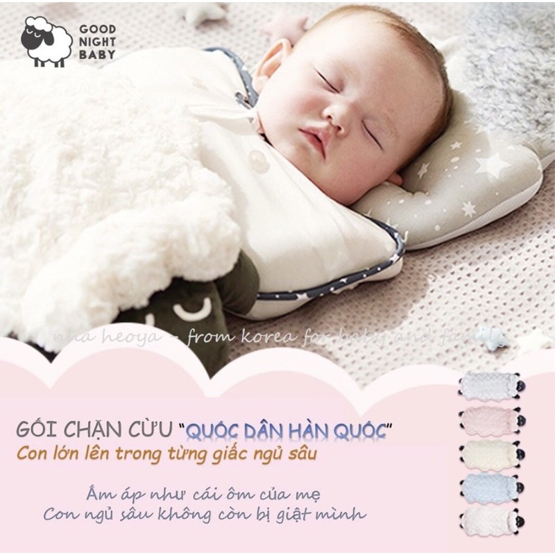 <THANH LÝ> Gối chặn cừu Hàn Quốc Good Night Baby Ellusben, new tag size 6m màu xanh
