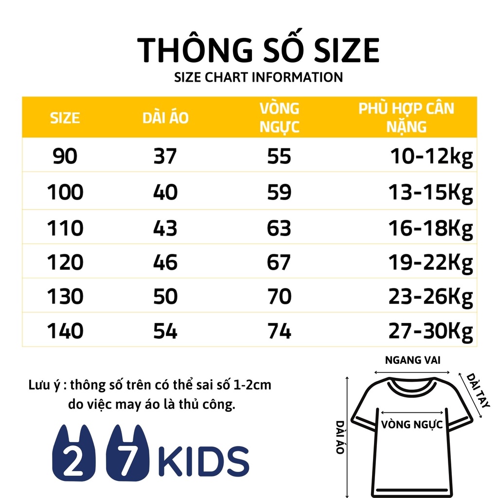 Áo thun bé trai ngắn tay 27Kids cộc nam vải cotton cho trẻ từ 2-10 tuổi BSTS3