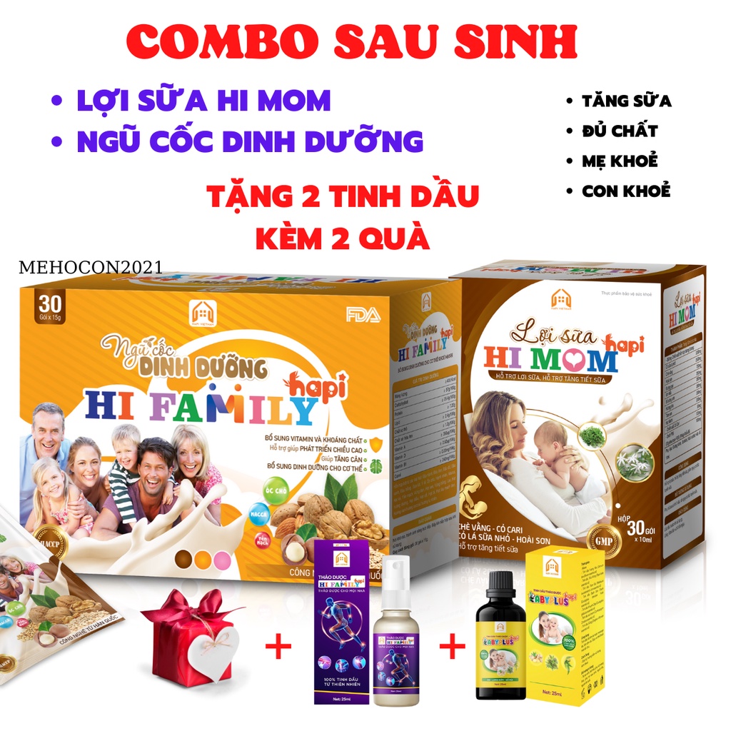 COMBO Sau Sinh - Gồm 1 Lợi Sữa Chè Vằng BABYPLUS và 1 Hộp Ngũ Cốc Dinh Dưỡng Hi family ,Giúp Mẹ Nhiều Sữa ,Bé Tăng Cân