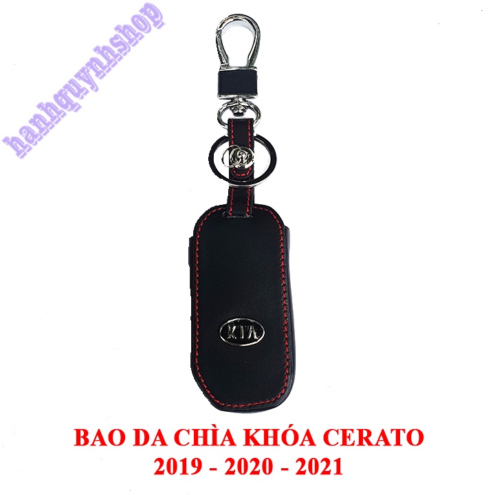 Bao da chìa khóa Kia Creato 2019 2020 2021 màu đen chỉ đỏ tặng kèm móc