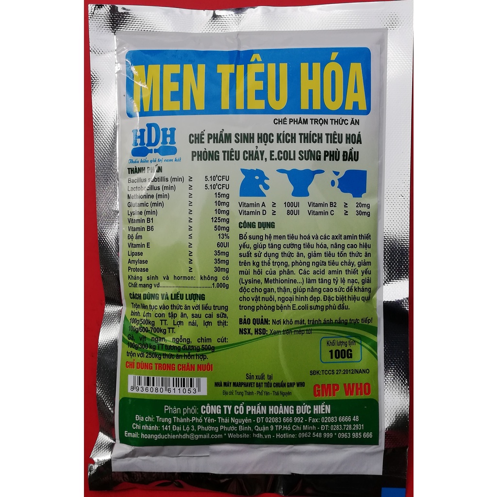 1 gói MEN TIÊU HÓA 100g Chế phẩm sinh học kích thích tiêu hóa,  phòng tiêu chảy, E.coli sưng phù đầu