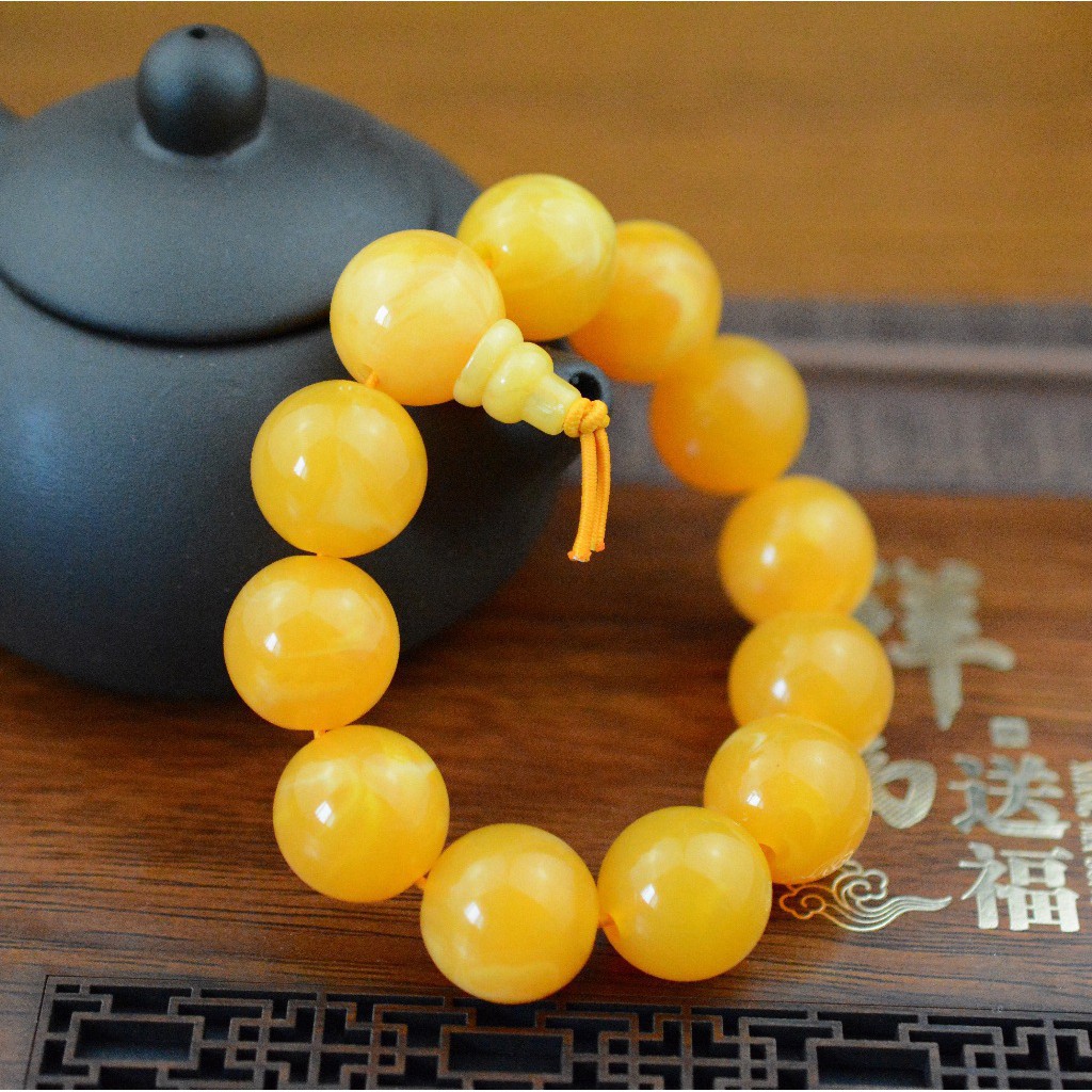 Vòng đeo tay chuỗi hạt sáp ong vàng kích thước 14 / 18mm