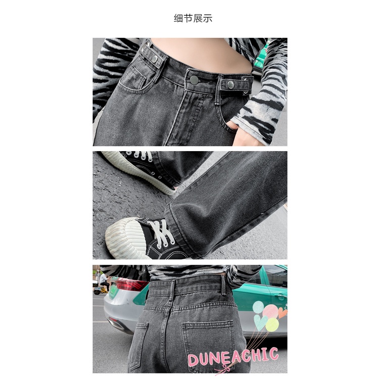 DUNEA Quần Jean Dài Lưng Cao Ống Rộng Thời Trang Cá Tính Cho Nữ