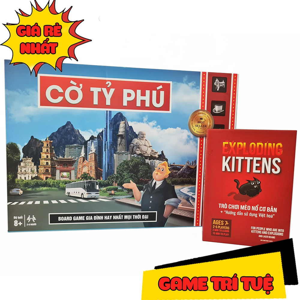 COMBO Trò chơi Game trí tuệ Cờ Tỷ Phú Monopoly+ Bài Mèo Nổ chơi cùng hội nhóm 2 - 6 người, giá rẻ bất ngờ