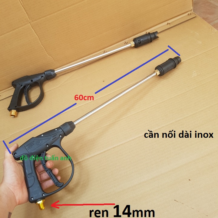Súng rửa xe dài 60cm ren ngoài phi 14,22 siêu mạnh, vòi xịt rửa xe áo lực cao