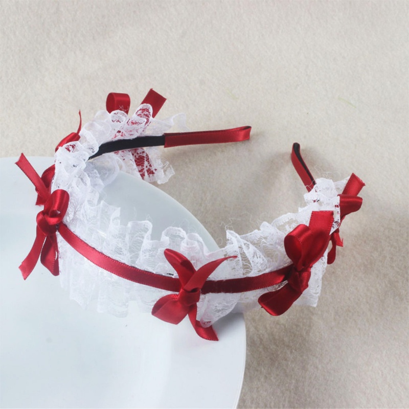 Băng đô ren xếp ly viền ren thắt nơ dùng hóa trang hầu gái