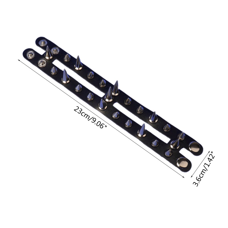 Vòng Tay Da Màu Đen Đính Đinh Tán Kim Loại Dài 23cm Phong Cách Punk Rock Cho Nữ