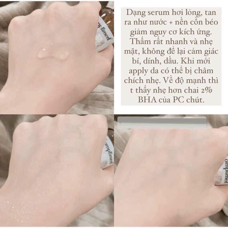 Serum Compliment 2% BHA ,5% Hyaluronic Acid & 20% Vitamin C , se lỗ chân lông , kiềm dầu ,cấp ẩm & đều màu sáng da
