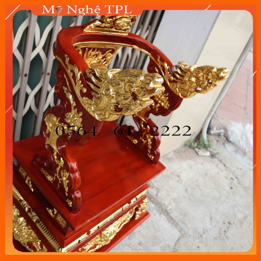 Ngai thờ vách rồng song long gỗ hương đá rát vàng cao 73cm