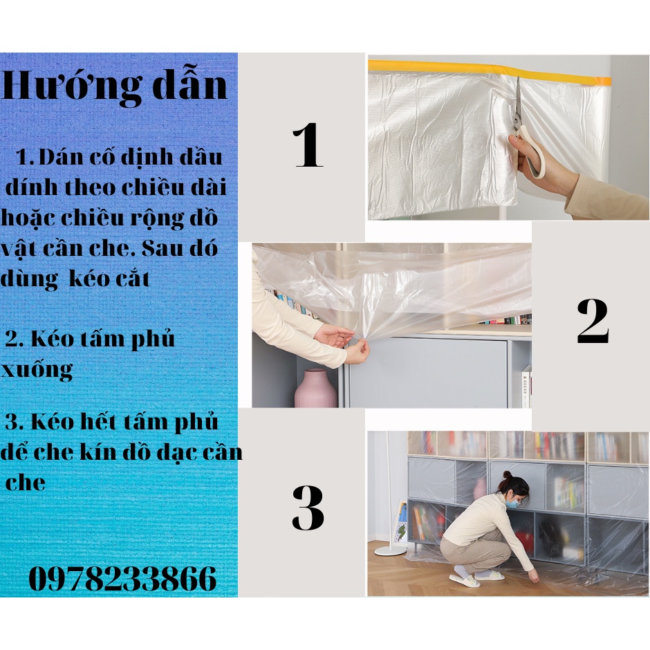 [Xả Kho] Màng bọc nilon đa năng, che phủ, ngăn bụi, che chắn sơn, sơn nội thất, nilon bọc hàng, chắn sơn oto, 1 đầu dán