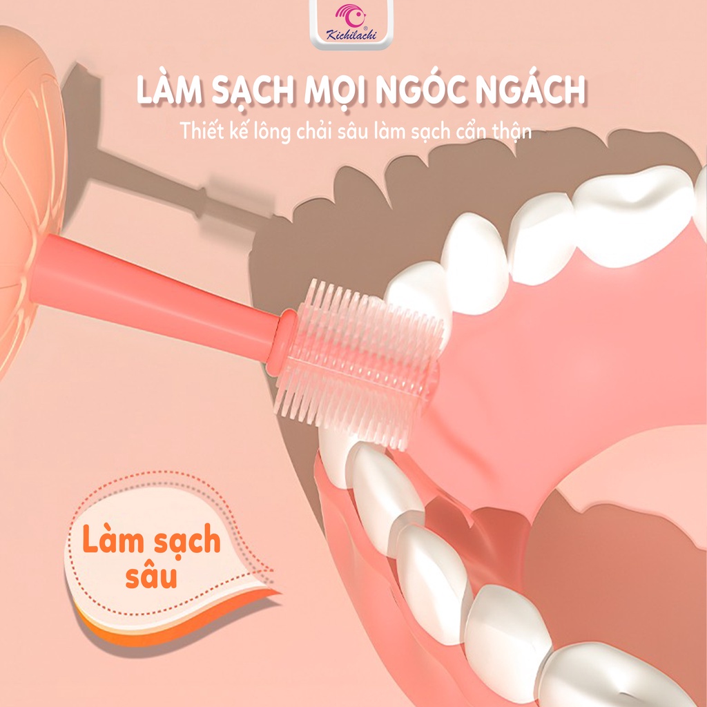 Bàn chải đánh răng mẫu mới 2022 KICHILACHI silicon siêu mềm có thể xoay 360 độ, giúp vệ sinh răng miệng cho bé
