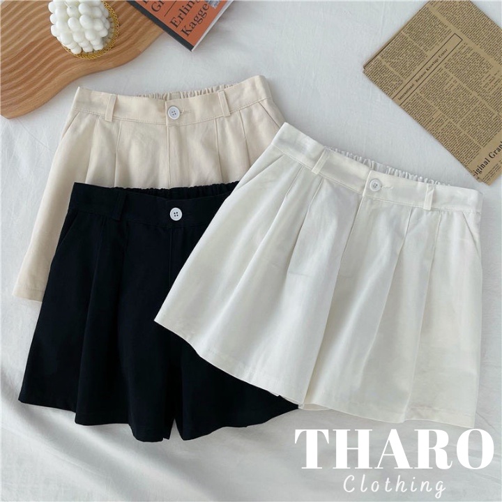 Quần Đùi Nữ Vải Đũi, Lưng Thun Ông Xòe - Tharo Clothing - [QUAN16]