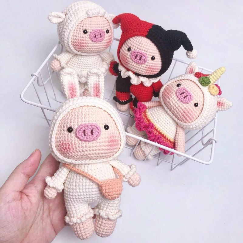 Heo bông xinh xắn thú bông len handmade