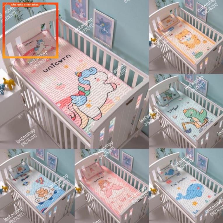 Chiếu điều hoà cao su non kèm VỎ gối nằm cho bé mẫu mới nhất