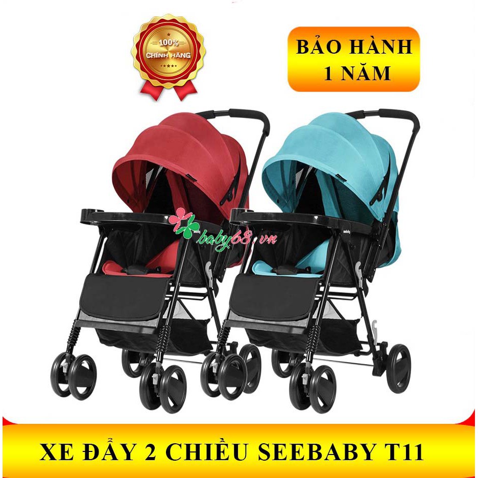 Xe đẩy 2 chiều, 3 tư thế cao cấp Seebaby T11 (tặng kèm màn chống muỗi) cho bé - BẢO HÀNH 1 NĂM