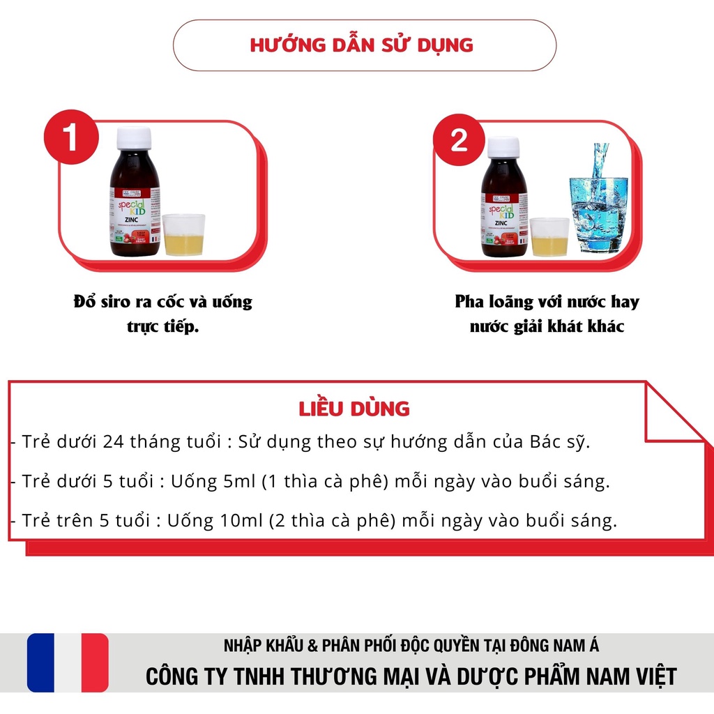 Siro bổ sung kẽm cho bé, kích thích bé ăn ngon, hỗ trợ tăng sức đề kháng - Special Kid Zinc - 125ml [Eric Favre - Pháp]