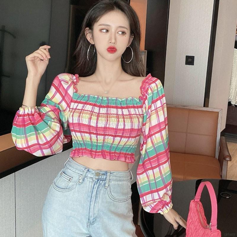 Áo Sơ Mi Dài Tay Hở Eo Họa Tiết Ca Rô Thời Trang Cho Nữ | BigBuy360 - bigbuy360.vn