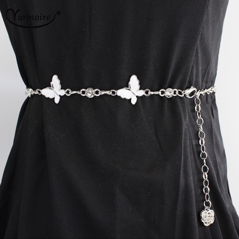 Thắt Lưng Dây Xích Bằng Kim Loại Hình Bướm Đính Đá Phong Cách Punk Hip Hop Thanh Lịch Có Thể Điều Chỉnh Cho Nữ