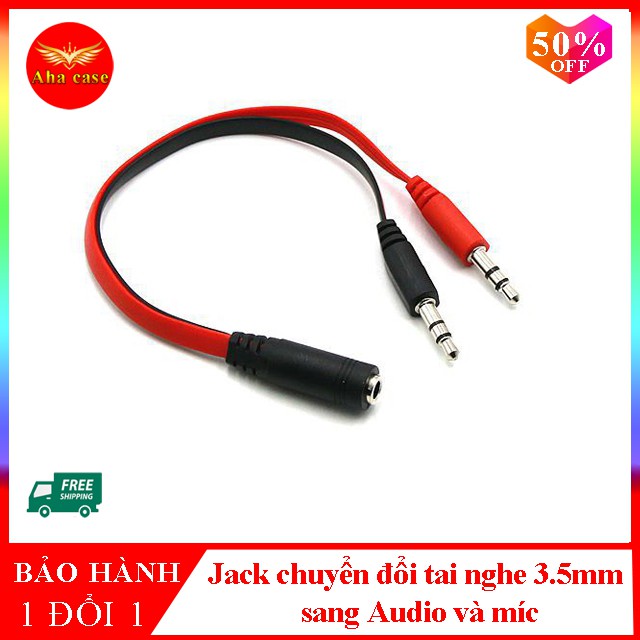 Jack Chuyển Đổi Tai Nghe 3.5mm Sang 2 Cổng 3.5mm, Cáp gộp và chia audio và mic dây dù dùng cho laptop và máy tính PC