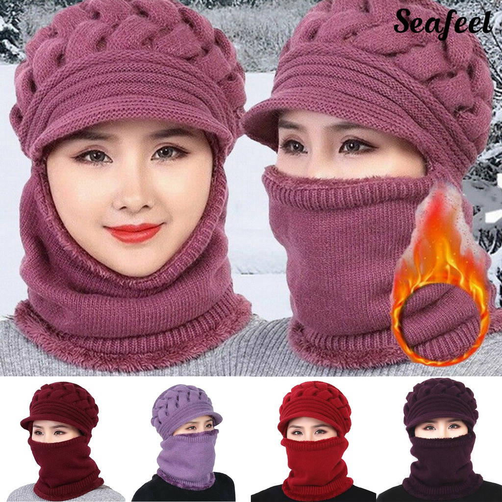 Set Mũ Len Trùm Đầu Và Khăn Quàng Cổ Thời Trang Mùa Đông Dành Cho Nữ