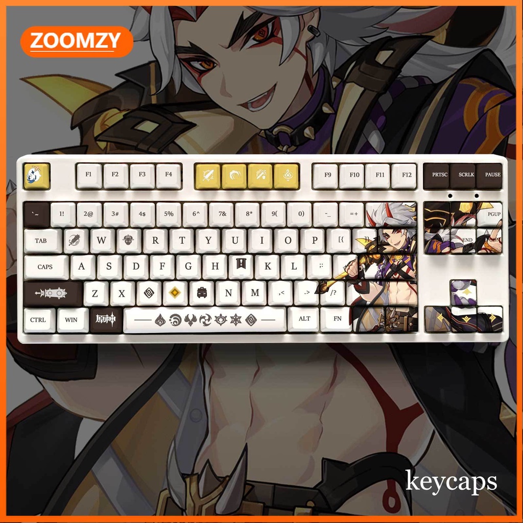 Arataki Itto Keycap Genshin Impact Theme Keycap PBT Dye Thăng hoa Bàn phím cơ Keycap Hồ sơ OEM Anime Keycap cá nhân hóa 108 Phím