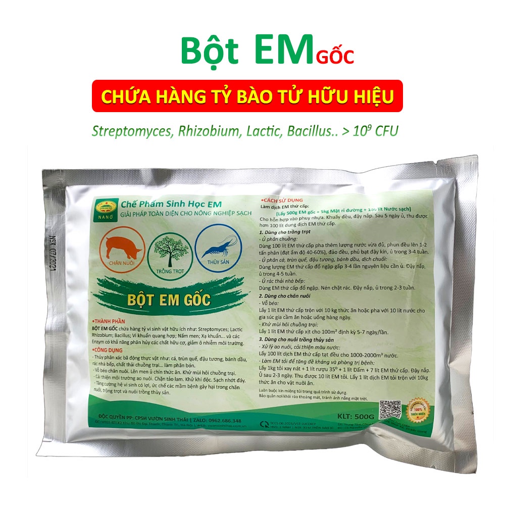 Chế phẩm EM gốc 500g. Men vi sinh ủ phân rác bã hữu cơ làm Phân Bón. Xử lý mùi hôi chuồng trại. Làm sạch ao hồ cá