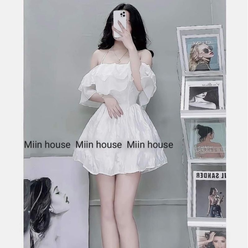 Váy trắng trễ vai bèo buộc cổ yếm | BigBuy360 - bigbuy360.vn