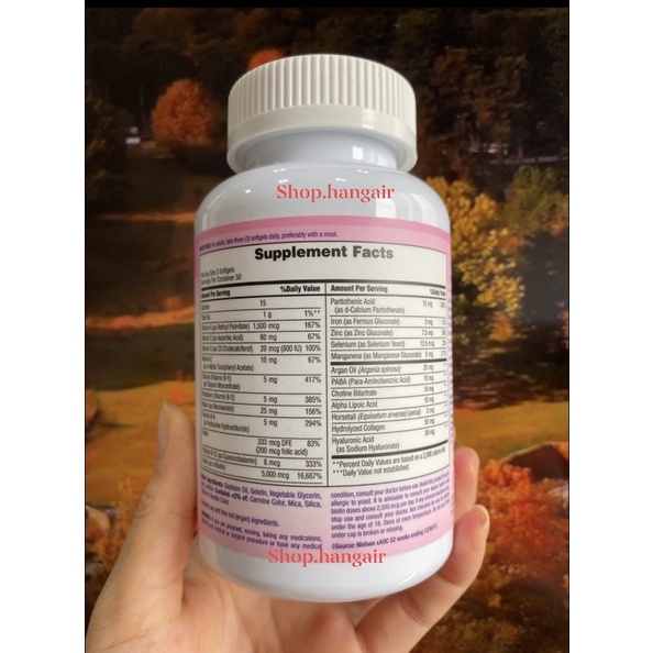 Viên uống giảm rụng tóc Nature’s Bounty 150v giúp da mịn màng, mọc tóc bóng khoẻ, dày dặn