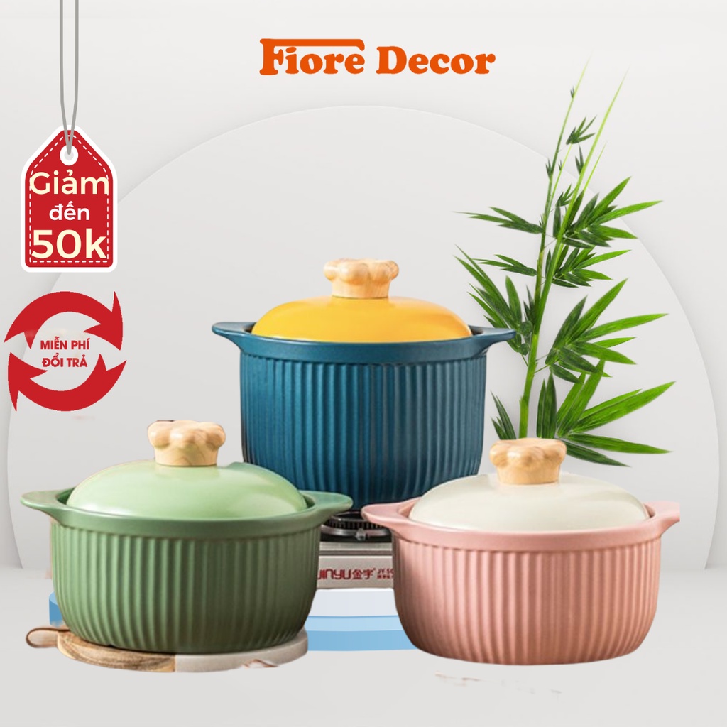 Nồi sứ hầm cháo cho bé, kho cá, hầm canh màu pastel vân dọc Fiore