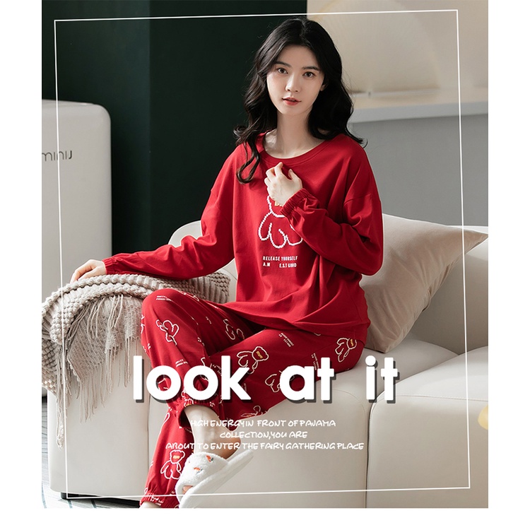 Đồ mặc nhà nữ tay dài quần dài trẻ trung chất thun cotton 100% BA5113 | BigBuy360 - bigbuy360.vn