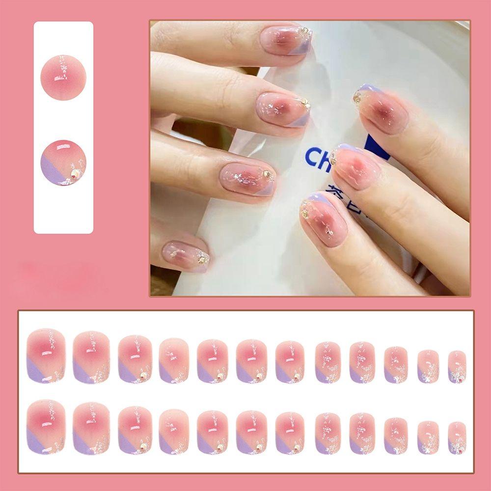 Hộp 24 Móng Tay Giả Ngắn / Tròn / Vuông Che Phủ Toàn Diện