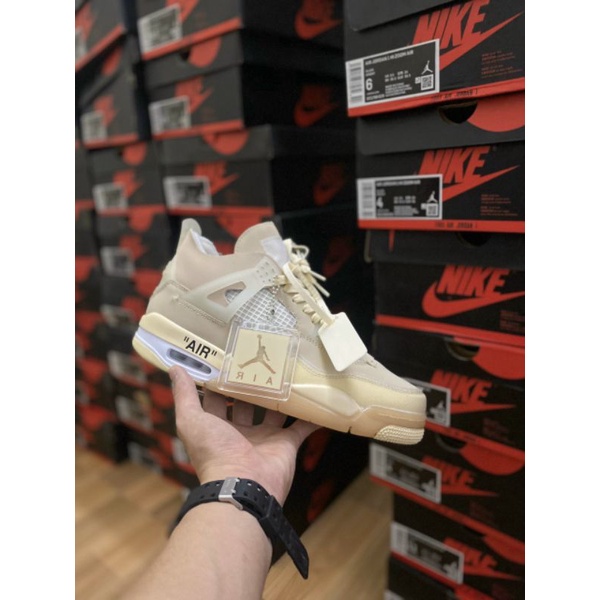 2Giày air jordan 4 retro off white kem , Giày sneaker JD4 màu kem siêu hot mới nhất