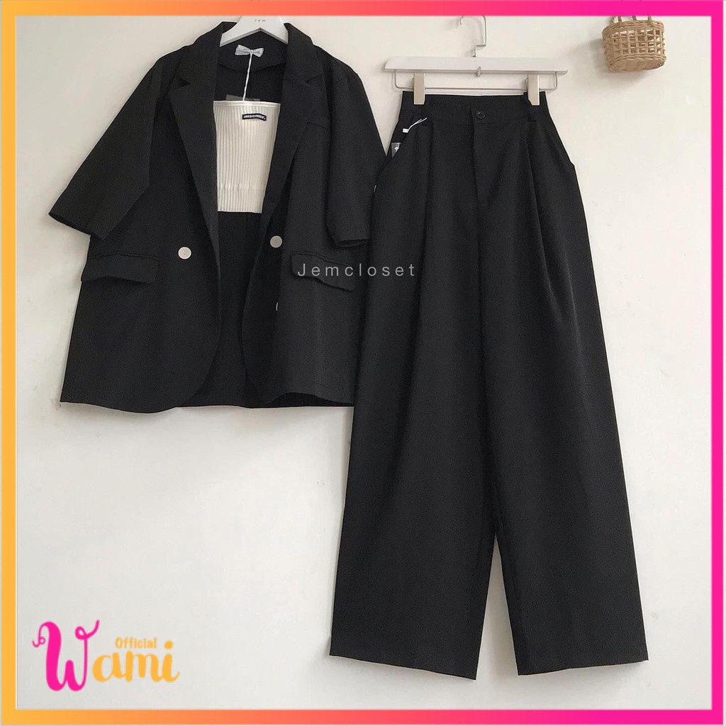 Áo blazer tay ngắn phong cách Hàn, công sở, Basic nút trước - 1616 ⠀ (  Wami Official ) | BigBuy360 - bigbuy360.vn