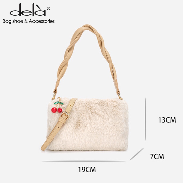 Dela Túi Đeo Chéo Vai Bằng Len Lông Thỏ Phong Cách Mùa Đông Mới Hình Quả Cherry Có Dây Đeo Một Bên Vai Cho Nữ