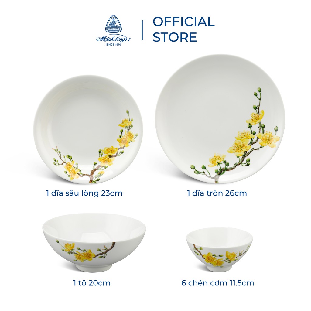 Bộ chén dĩa sứ Minh Long 9 sản phẩm - Daisy IFP - Hoàng Mai