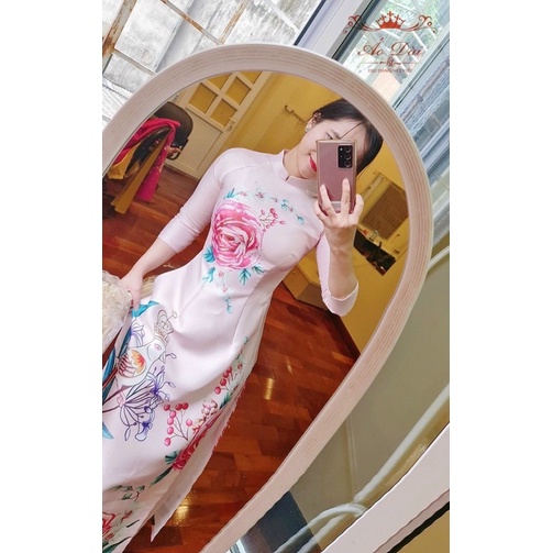 Áo dài lụa hoa mềm mịn tà dài 120 toàn bộ ảnh thật 100%