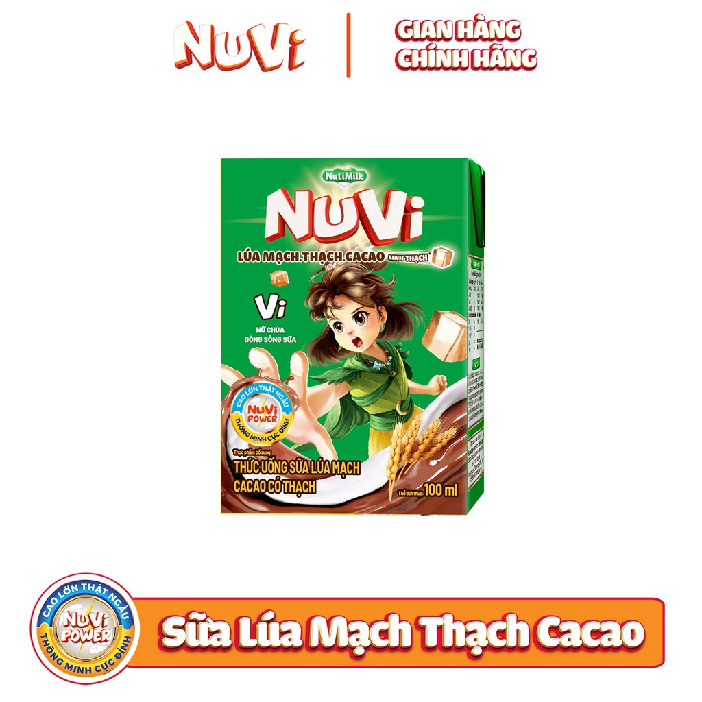 Thùng 48 hộp Nutifood NuVi Thức uống Sữa Lúa mạch Cacao Có Thạch hộp 100ml