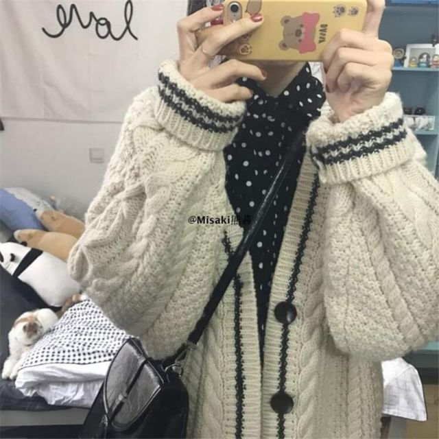 Hàng Sẵn_Áo khoác len thừng xoắn thu đông phong cách Hàn | BigBuy360 - bigbuy360.vn