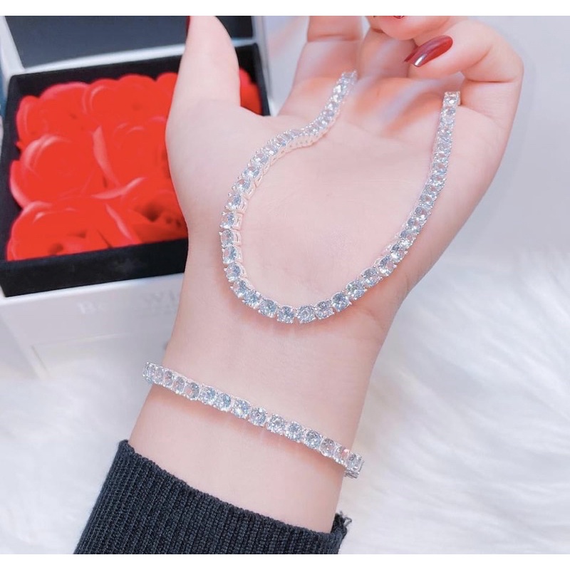 Set Bộ Trang Sức Bạc Ta 2 Chi tiết Dây Chuyền Và Lắc Tay Full dải đá siêu đẹp  - Trang sức Vàng Bạc Hoà Thảo