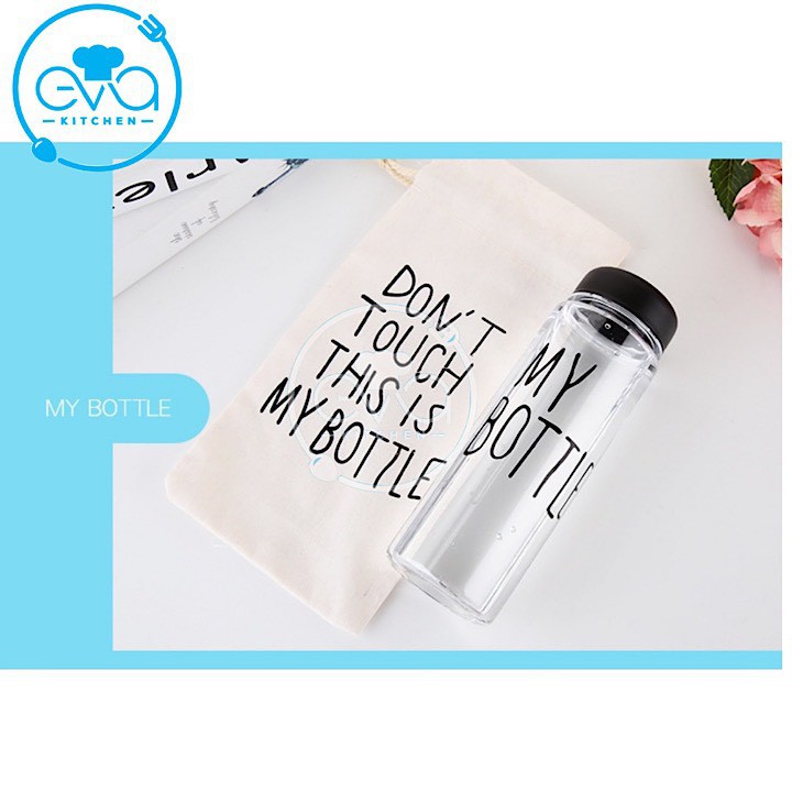 Bình Nước Thủy Tinh In Chữ My Bottle Kèm Vỏ Bọc Vải Neoprene Và Túi Vải Dây Rút Nhiều Màu 500ml